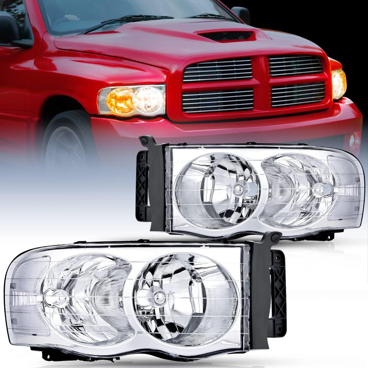 Black Housing Clear Corner Headlight Assembly 2 Pack W758