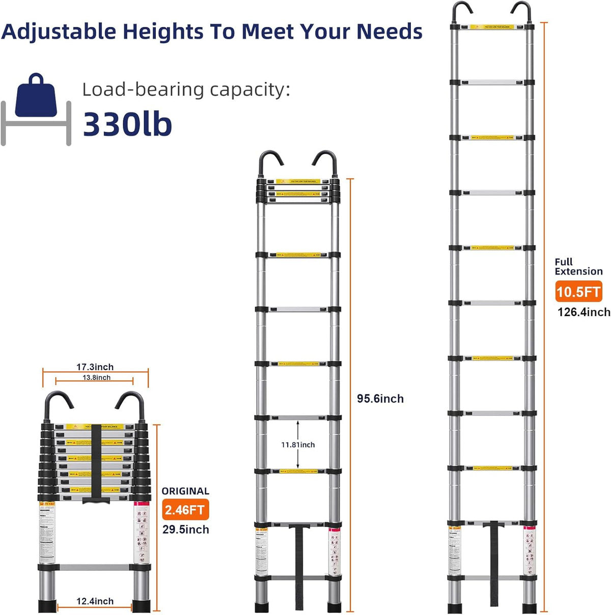 10.5ft Aluminum Telescoping Ladder with Hook M8220