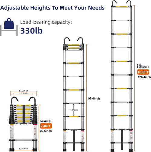 10.5ft Aluminum Telescoping Ladder with Hook M8220