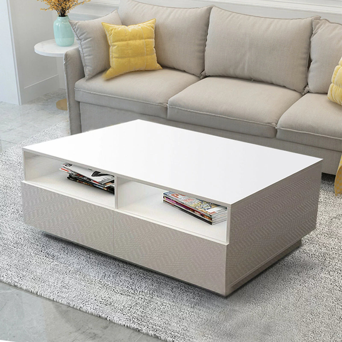 White High Gloss LED Coffee Table with Drawers G14452