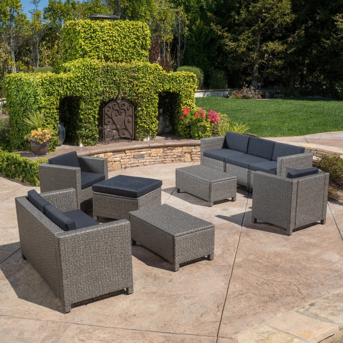 9pc Outdoor Wicker Sectional Sofa Set with Cushions G40340