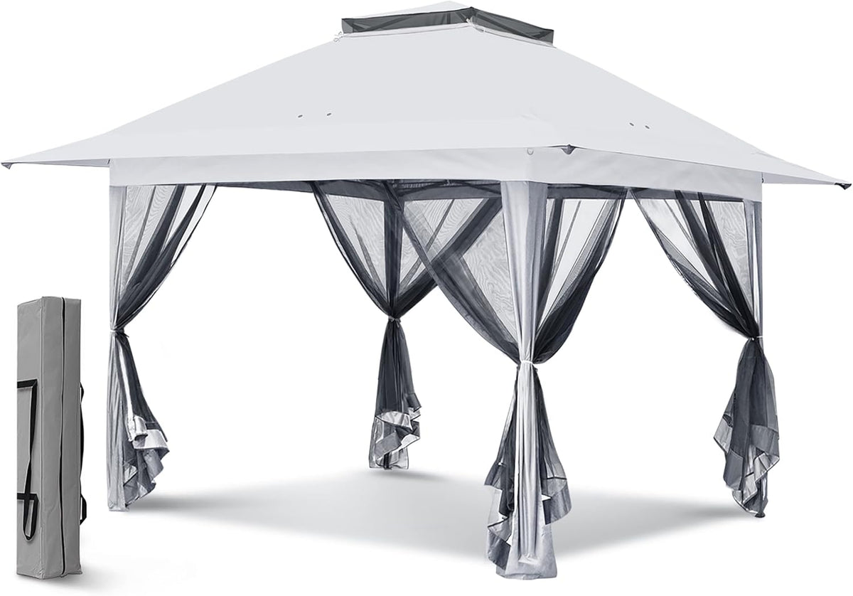 White 13' x 13' Pop-Up Gazebo Tent with Mosquito Netting E999