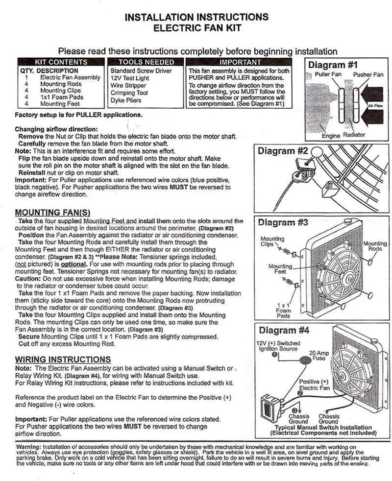 Black 12V Electric Radiator Fan Mounting Kit 14 Inch Set of 2 G4940