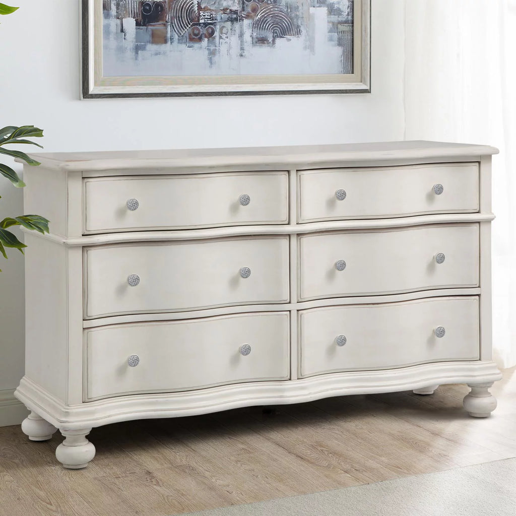 White Six-drawer Wood Bureau S430769