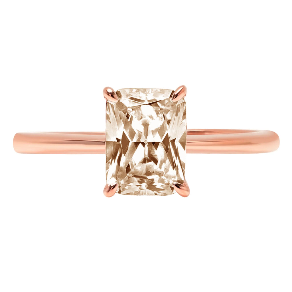 2.5ct Radiant Cut Champagne Simulated Diamond 18k Rose Gold Ring C40891