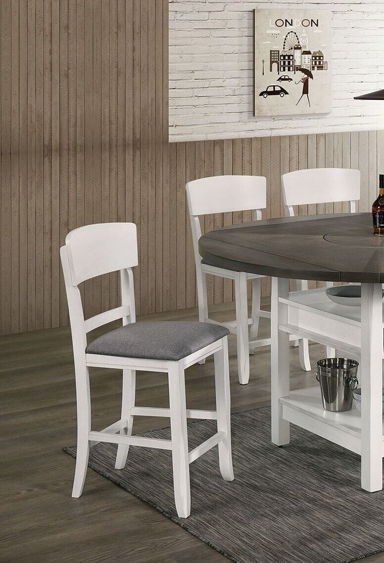 White Set of 6 Counter Height Chairs Light Gray Fabric Seat I652
