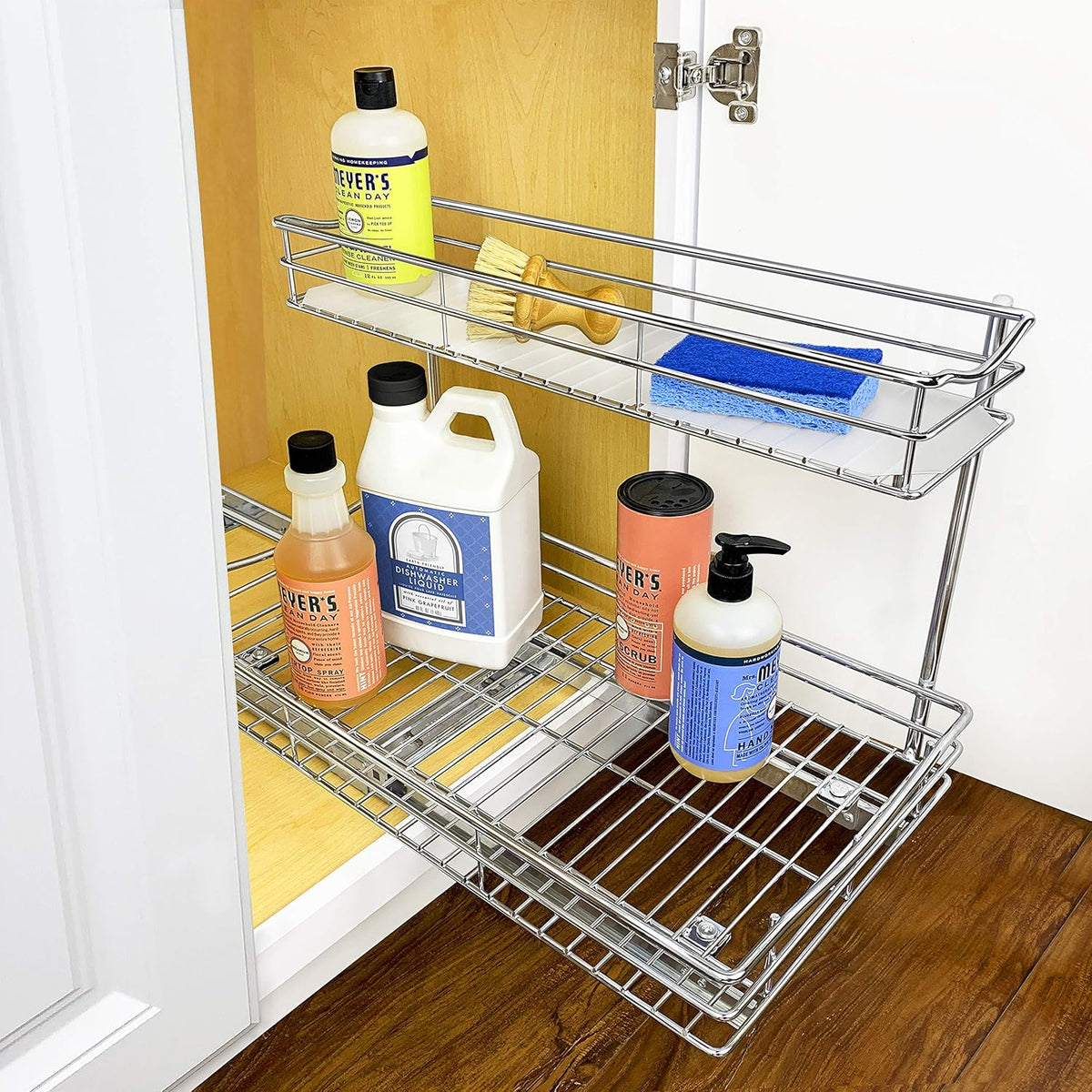 Under Sink Cabinet Organizer Pull Out Two Tier Sliding Shelf, Chrome G60279