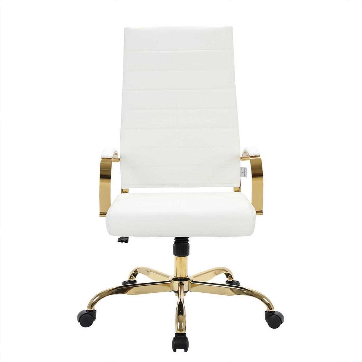 Modern Faux Leather High-Back Office Chair in White/Gold Q469
