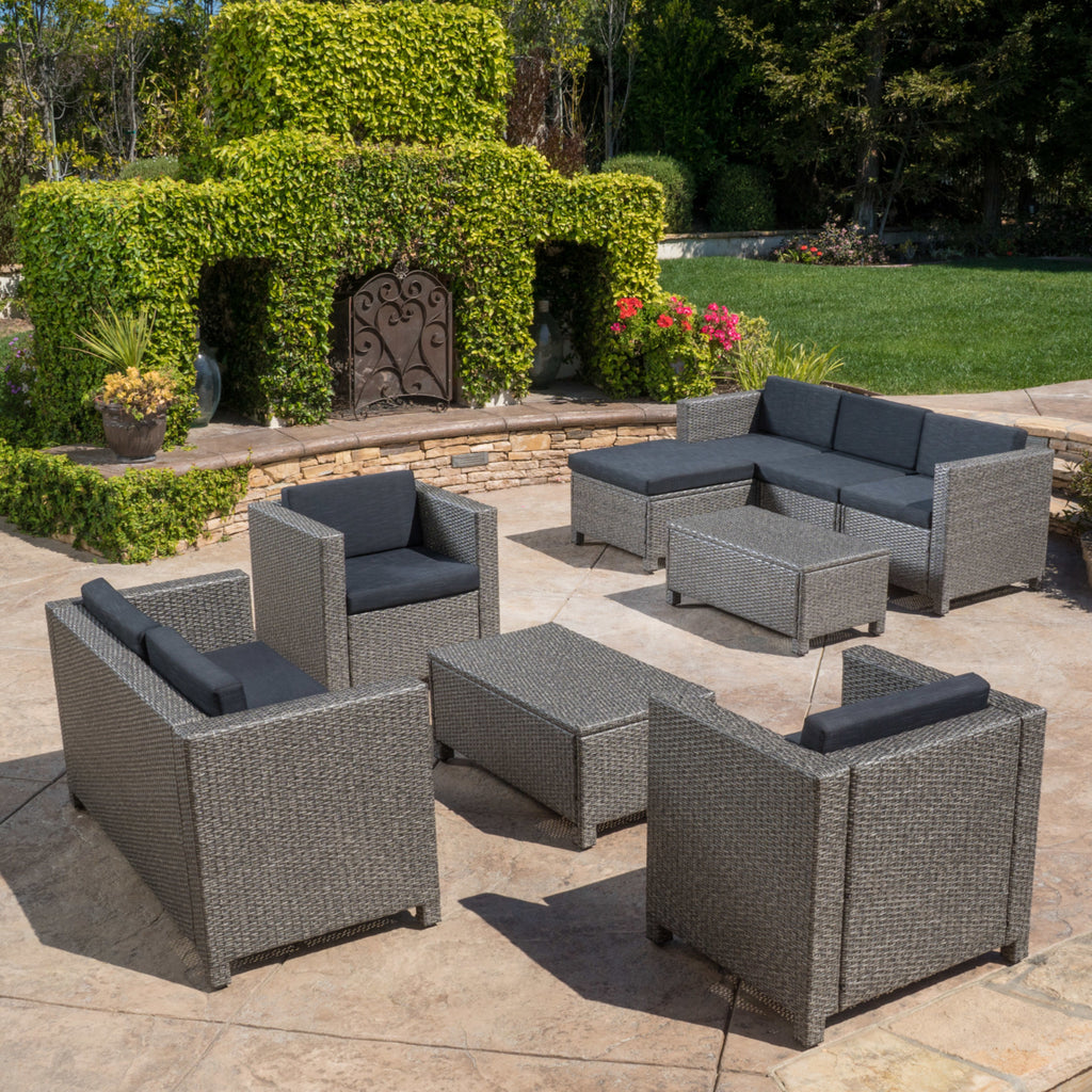 9pc Outdoor Wicker Sectional Sofa Set with Cushions G40340