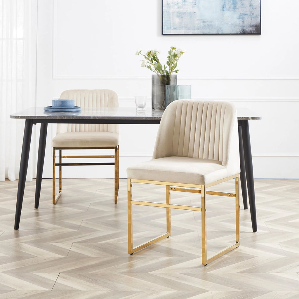 Set of 2 Upholstered Velvet Dining Chairs with Gold Metal Base A3561