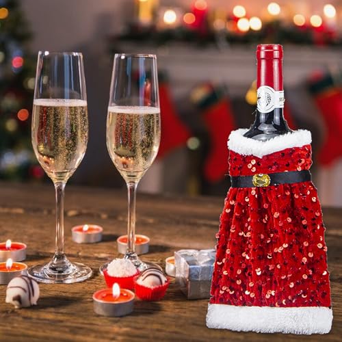 Christmas Red Sequin Wine Bottle Cover Y862