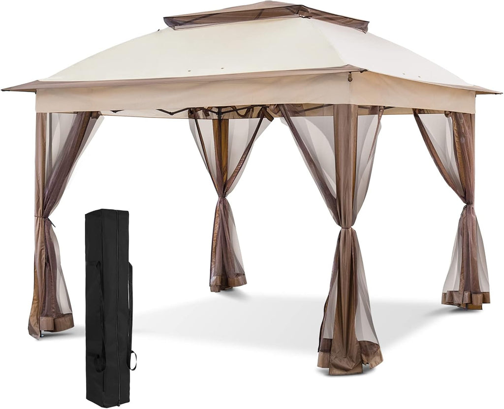 White 13' x 13' Pop-Up Gazebo Tent with Mosquito Netting E999