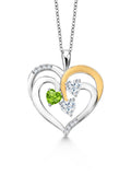 925 Two-Tone Sterling Silver Peridot and Moissanite Pendant Necklace, 1.34 Cttw, Heart Shape, 18 inch Chain W236707