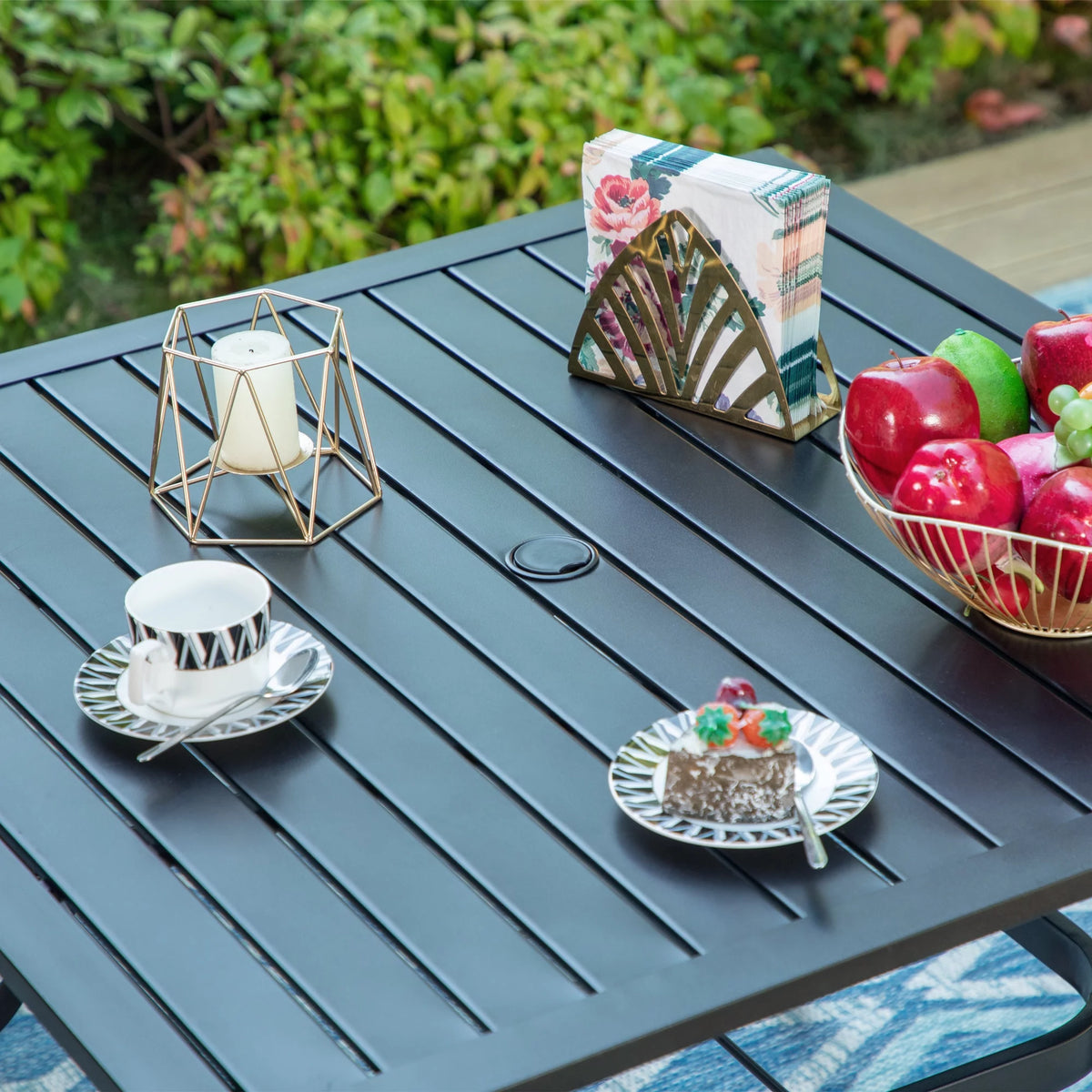 5 Pieces Patio Dining Sets Outdoor Metal All Weather Furniture Sets with Umbrella Hole, Black A459963