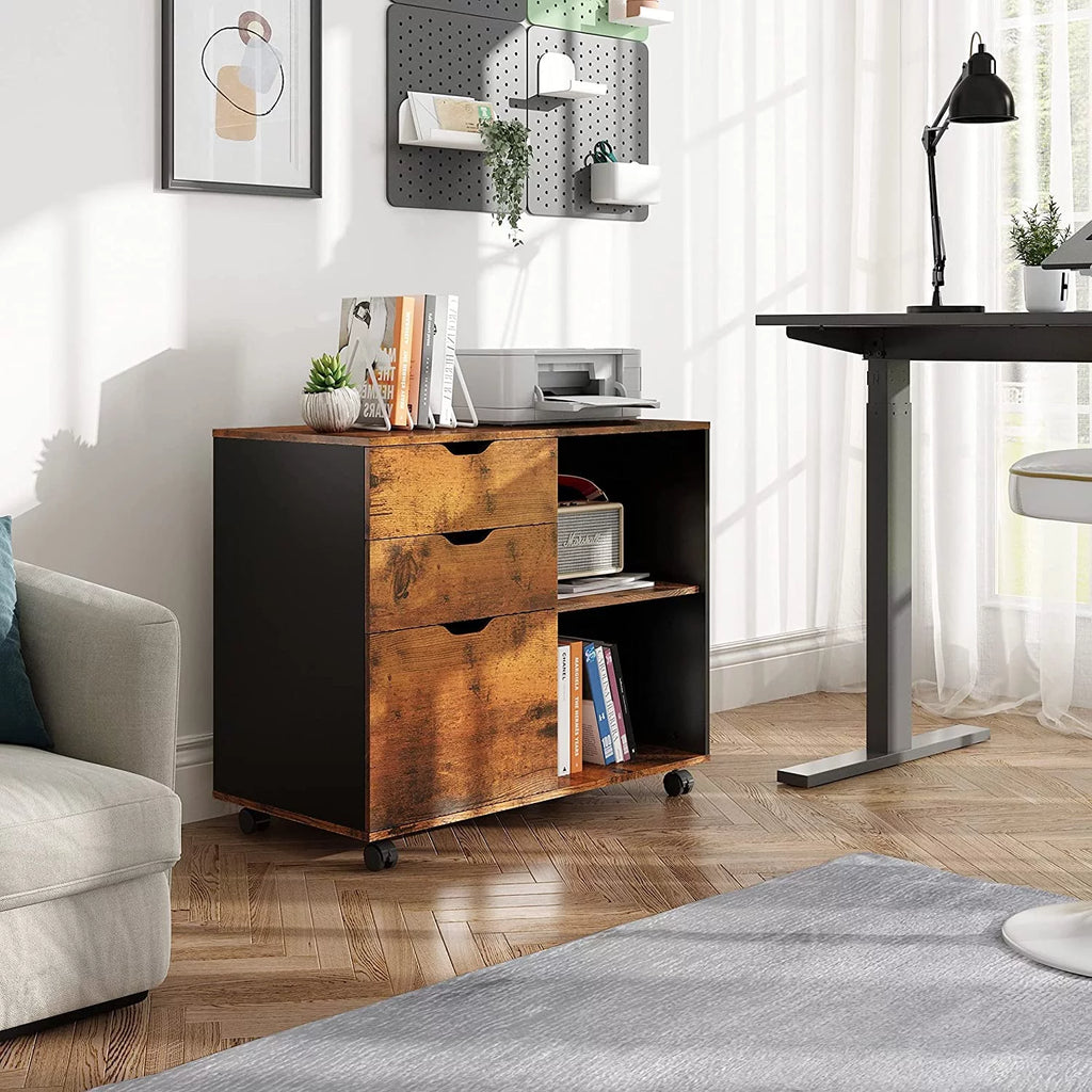 3 Drawer Rolling File Cabinet with Storage Shelves I199