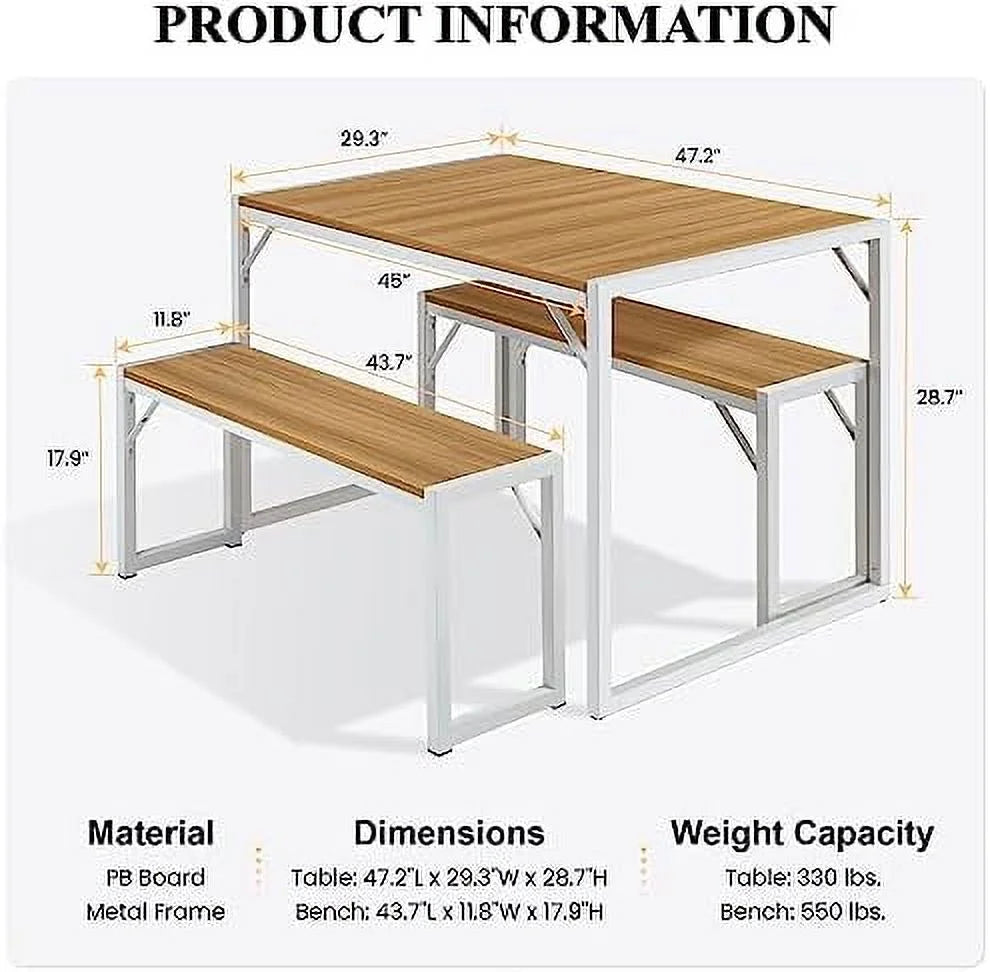 3-Piece Dining Table Set with 2 Benches G801