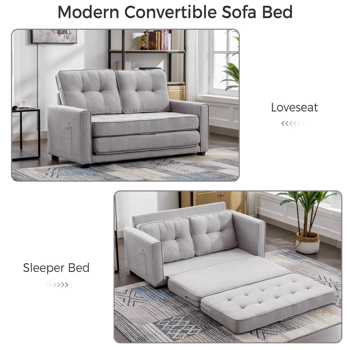 Grey Upholstered Loveseat Sofa with Pull-Out Bed J203082