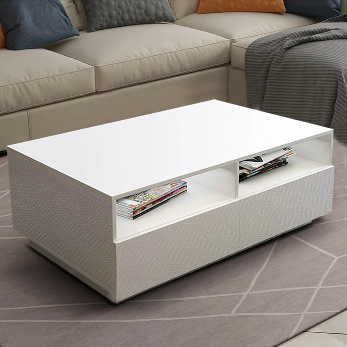 White High Gloss LED Coffee Table with Drawers G14452