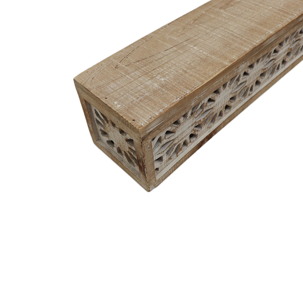 Hand-Carved Wooden Floral-Patterned Floating Wall Shelf K332442