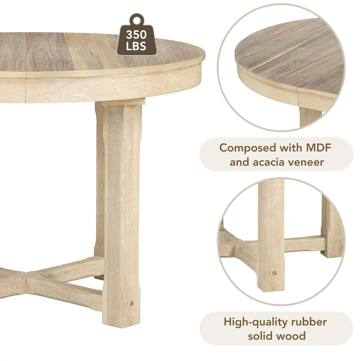 5-Piece Extendable Wood Dining Table Set with 4 Upholstered Chairs C382283