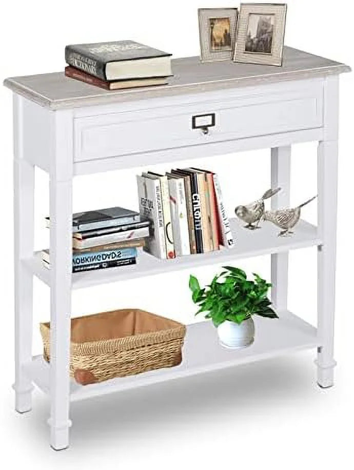 Rustic White Console Table with 2 Drawers I3229