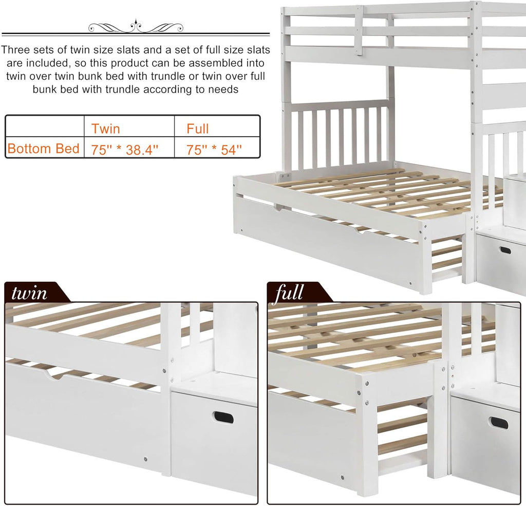 White Twin Over Twin Bunk with Trundle, 4 Drawers, and 3 Shelves F46042