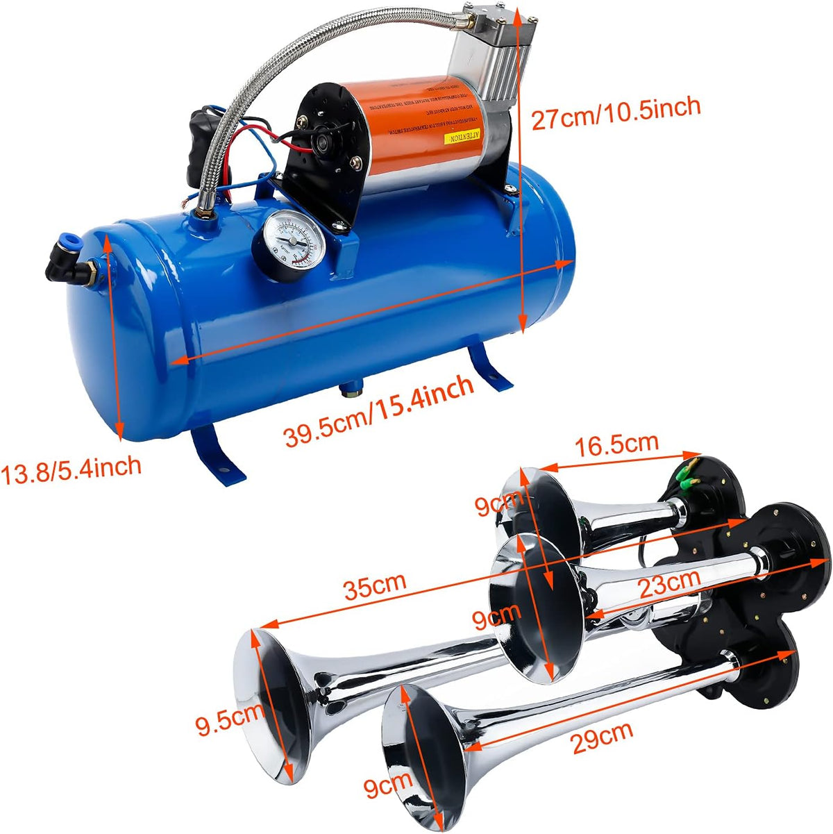 150DB Train Horns Kit with 120 PSI 12V Compressor and Gauge J763
