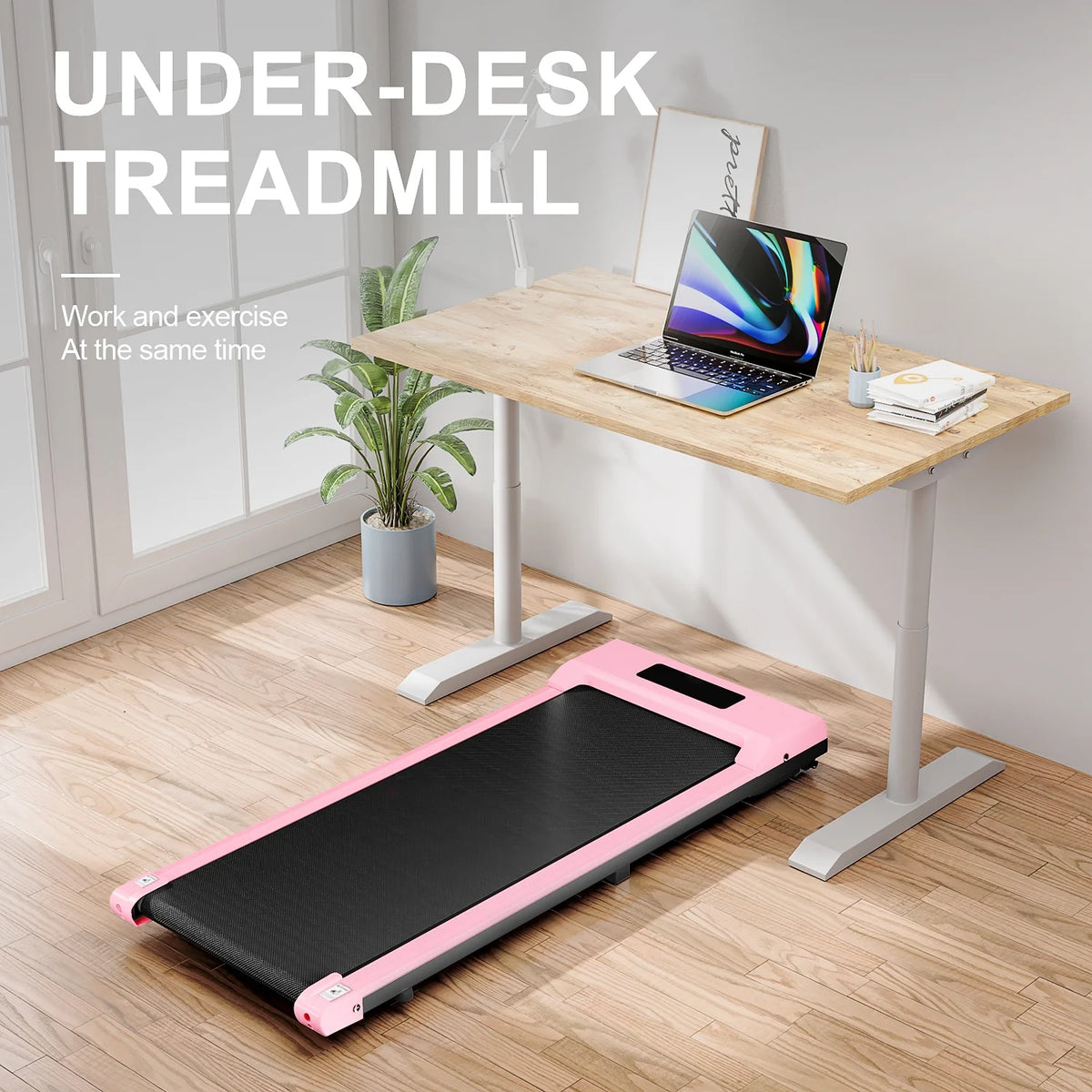 Portable Motorized Treadmill 6.25MPH 265 Lb Capacity Pink H25564