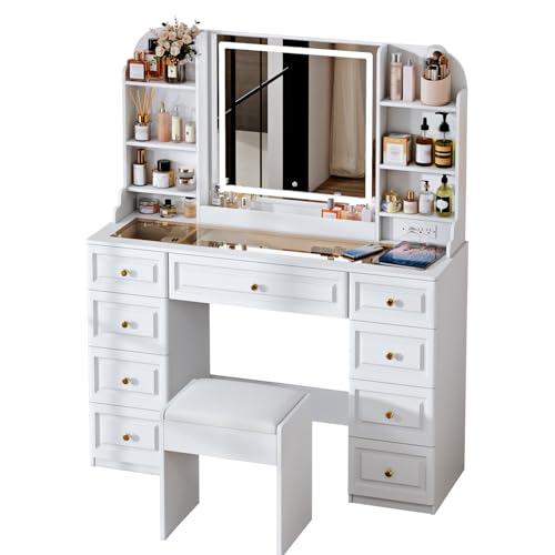 42" Black Makeup Vanity Desk with Mirror and Chair U854