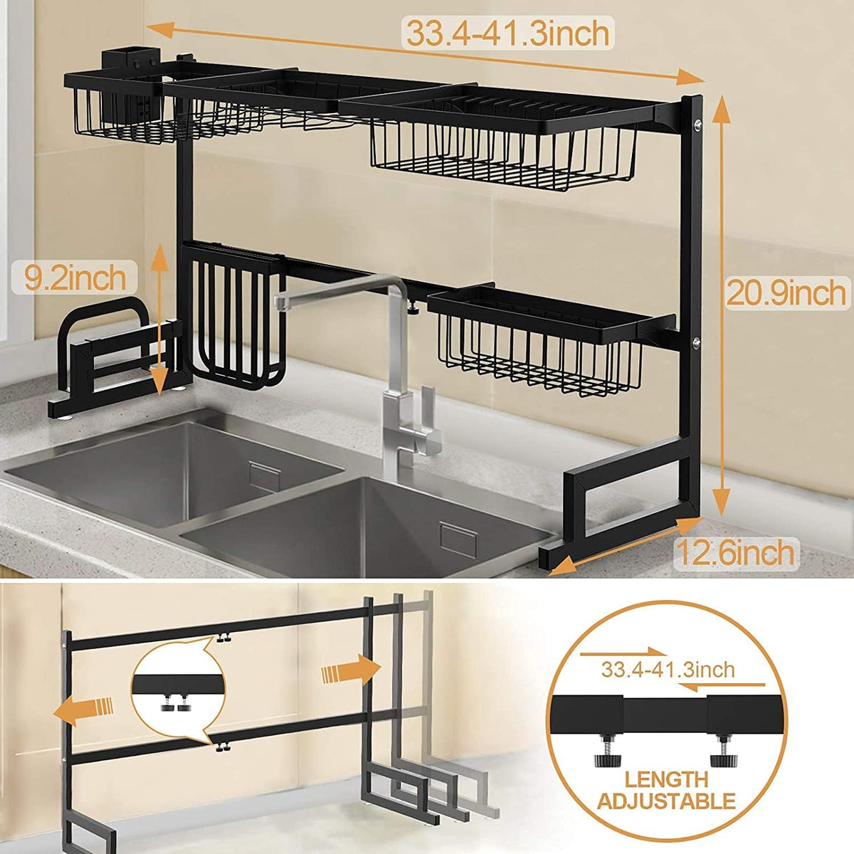 Black 2-Tier Under Sink Organizer with Sliding Drawer O20085
