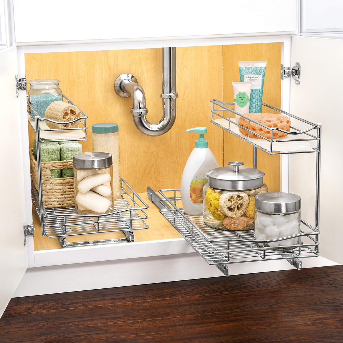 Under Sink Cabinet Organizer Pull Out Two Tier Sliding Shelf, Chrome G60279