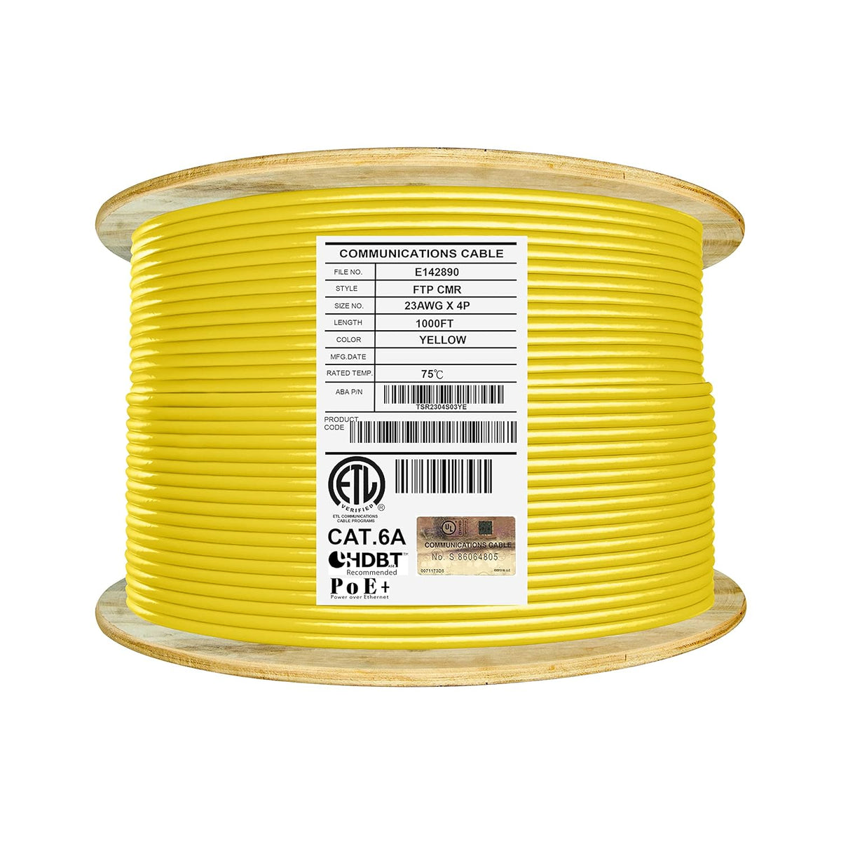 Bulk Ethernet Cable Reel, Cat6A Shielded Riser, 1000ft, FTP 23AWG, Solid Bare Copper, Blue R663594