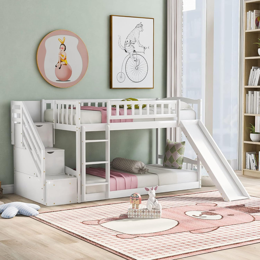 Twin Loft Beds with Slide and Staircase Q4433