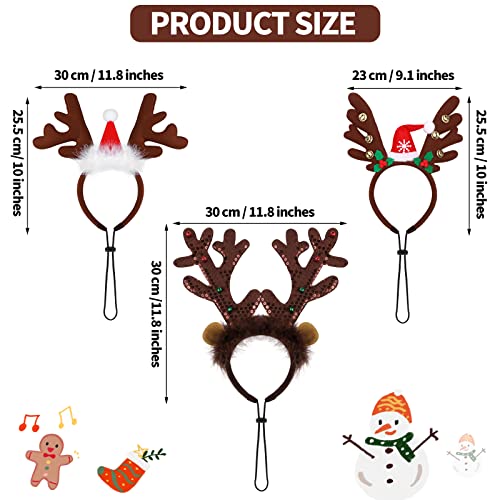 3 Pack Christmas Pet Headwear Brown Reindeer Antlers Headband H1999