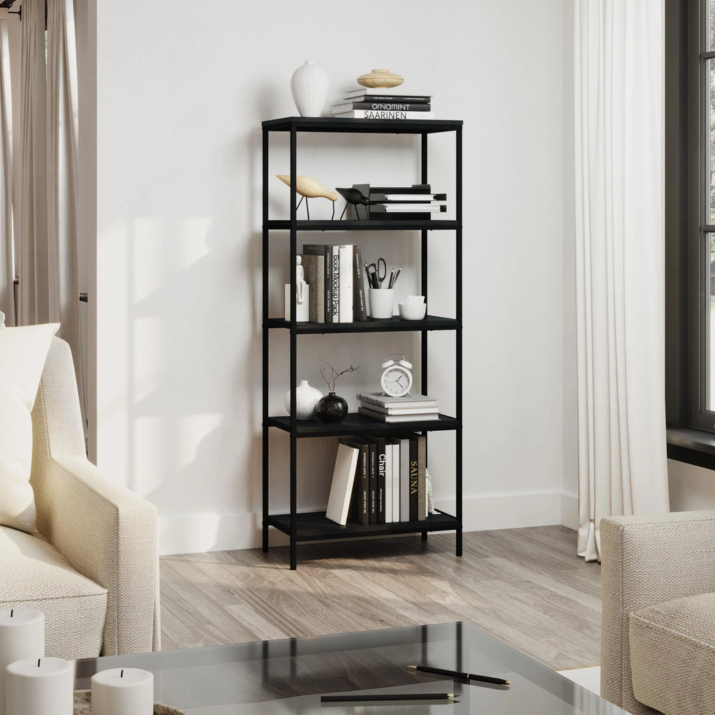 5-Tier Black Woodgrain Bookshelf D883