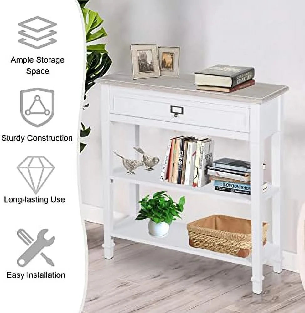 Rustic White Console Table with 2 Drawers I3229