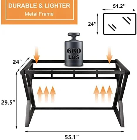 Tempered Glass Computer Desk with X-Shaped Metal Frame 55.1 inch R7092