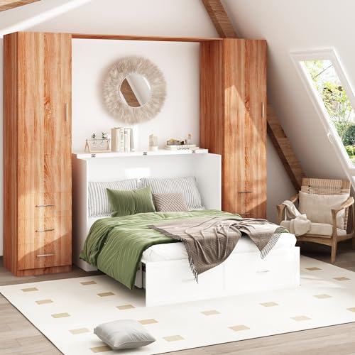 White Queen Size Murphy Cabinet Bed with Drawers N298845