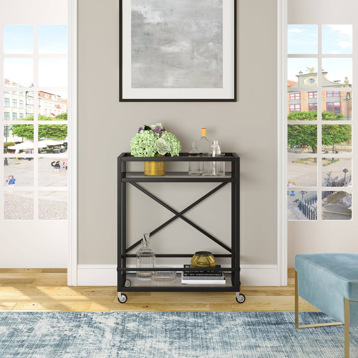 Satin Nickel Bar Cart P326