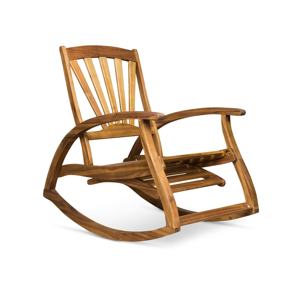 Teak Finish Acacia Rocking Chair with Footrest X258341