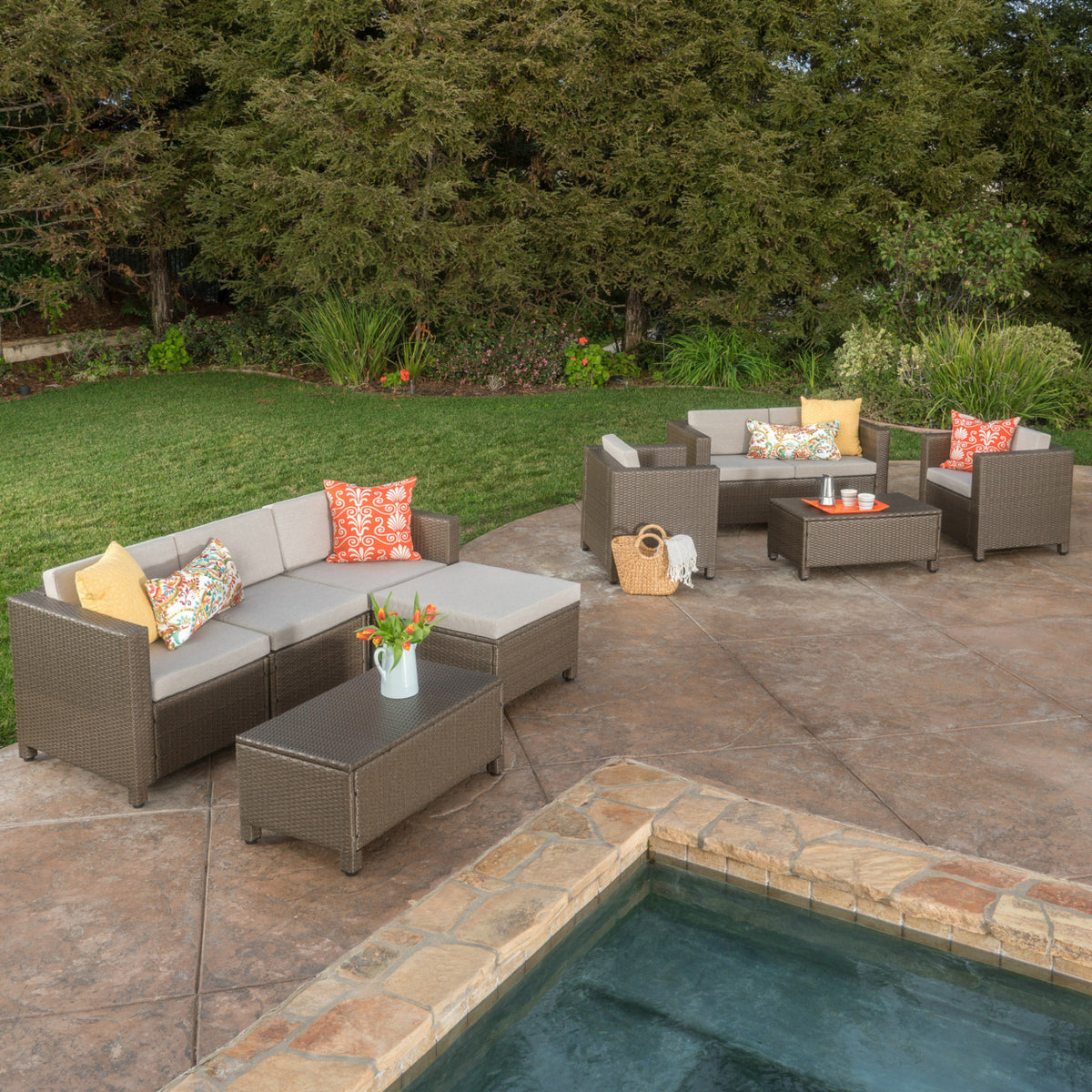 9pc Outdoor Wicker Sectional Sofa Set with Cushions G40340