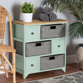 Oak Brown and Mint Green Wood 3-Drawer Storage Unit with Baskets H33711